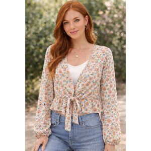 Sadie & Sage Size M Romantic Floral Tie Front Cottagecore Boho Spring Blouse #1